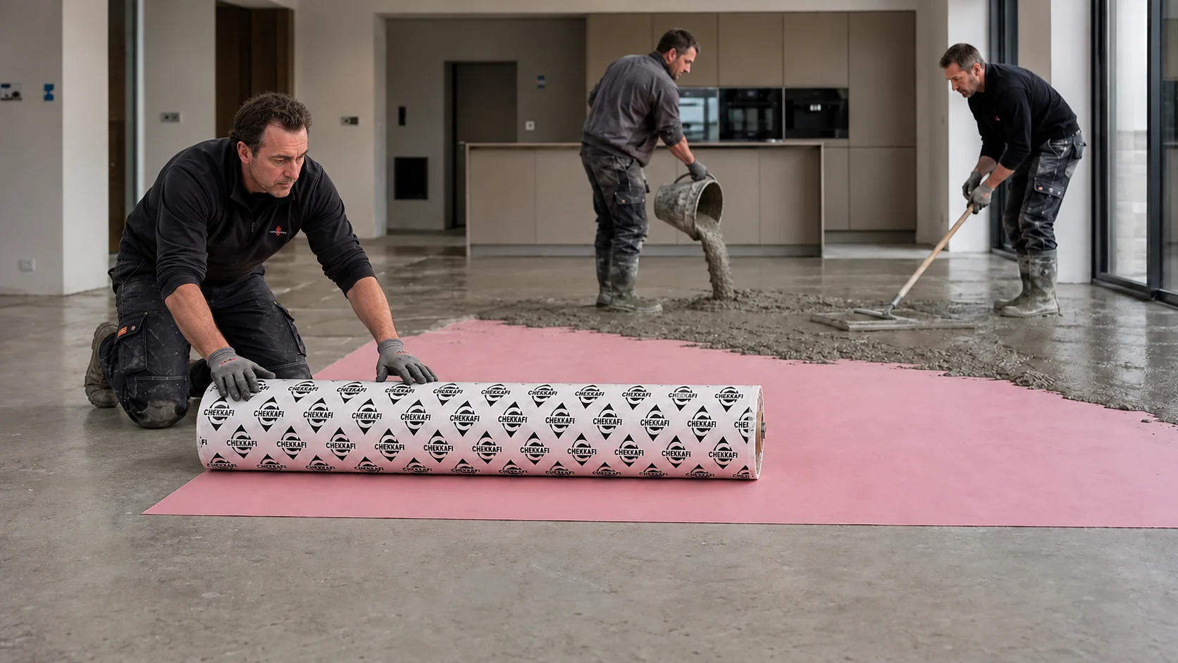 Pose de membrane rose CHEKKAFI dans une cuisine