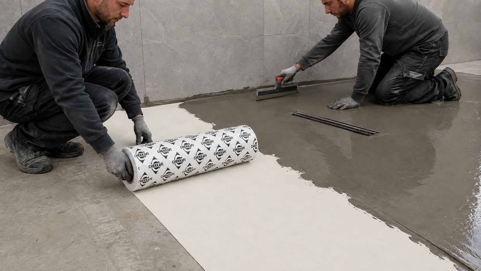 Application de membrane blanche CHEKKAFI Pro Plus dans une douche
