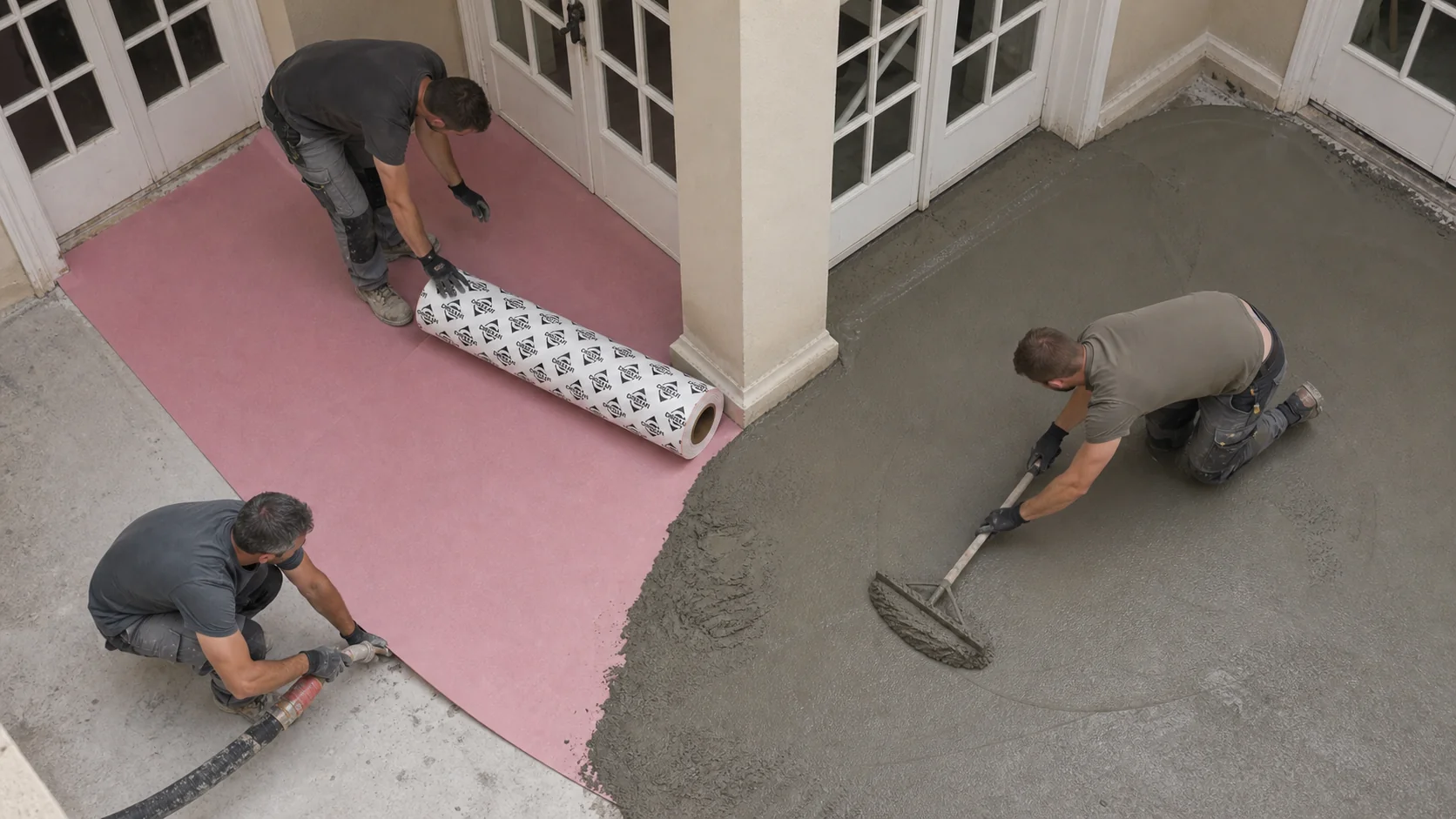 Application de membrane rose CHEKKAFI dans un patio