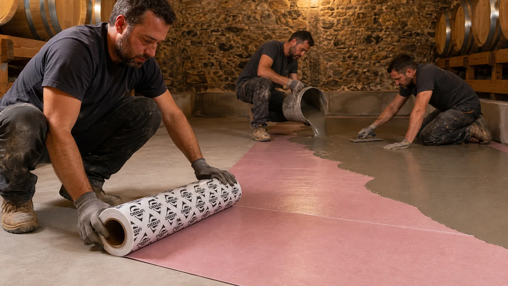 Application de membrane rose CHEKKAFI dans une cave à vin