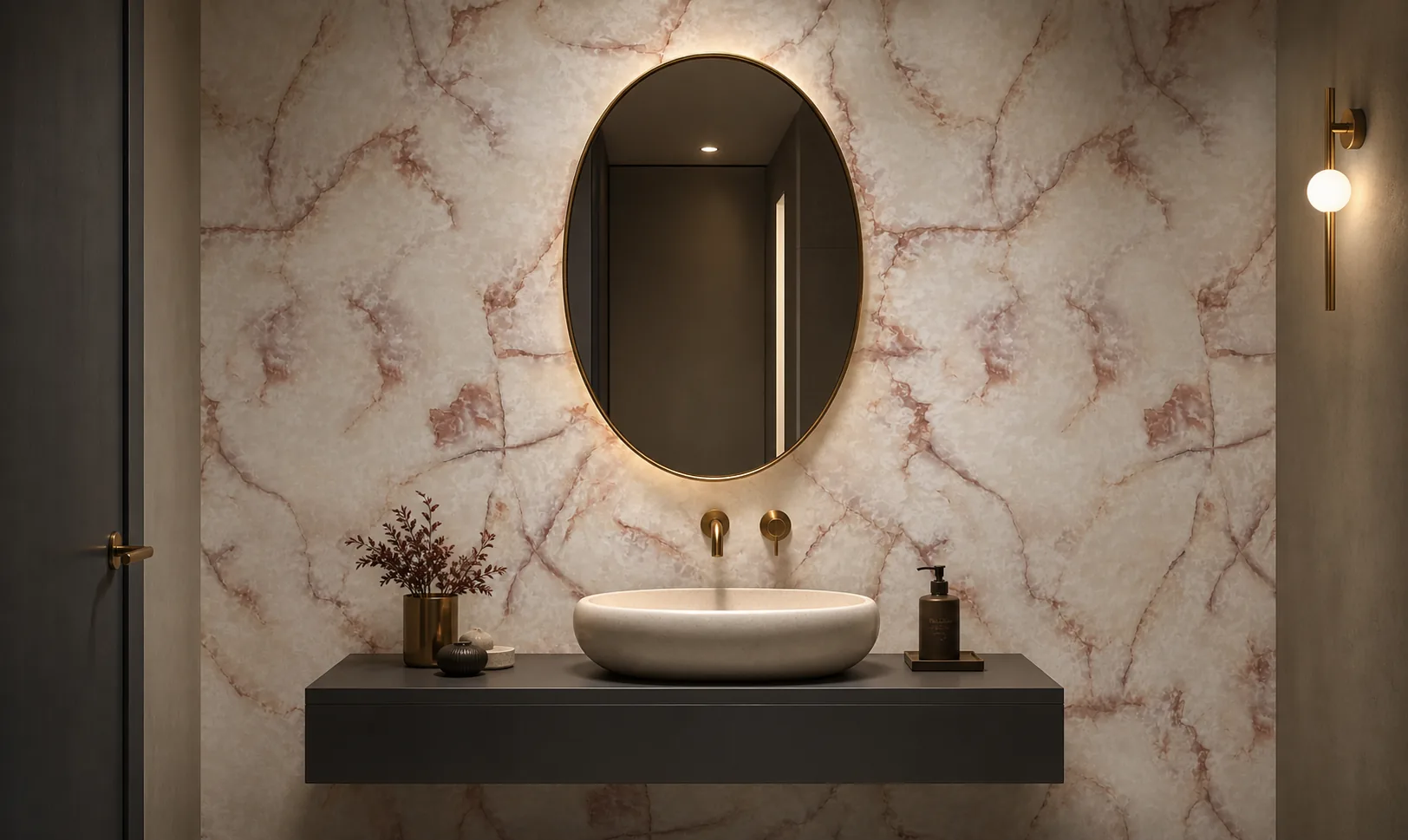 Marbre mural Quartz Bordeaux dans un cabinet de toilette
