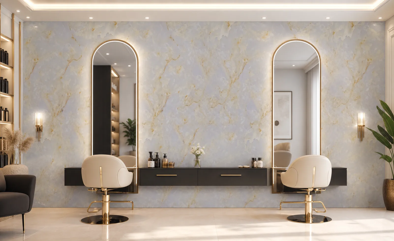 Marbre mural Aube Lilas dans un salon de beauté