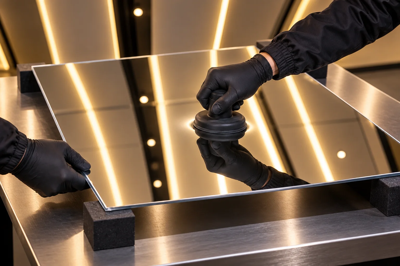 Pression contrôlée sur la surface du miroir résistant