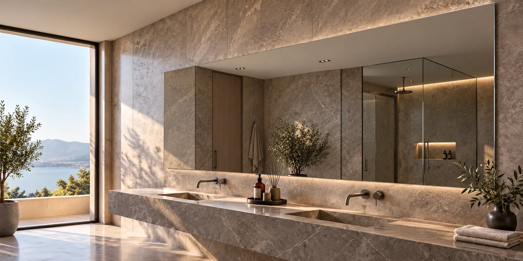 Miroir incassable grand format dans une salle de bain humide